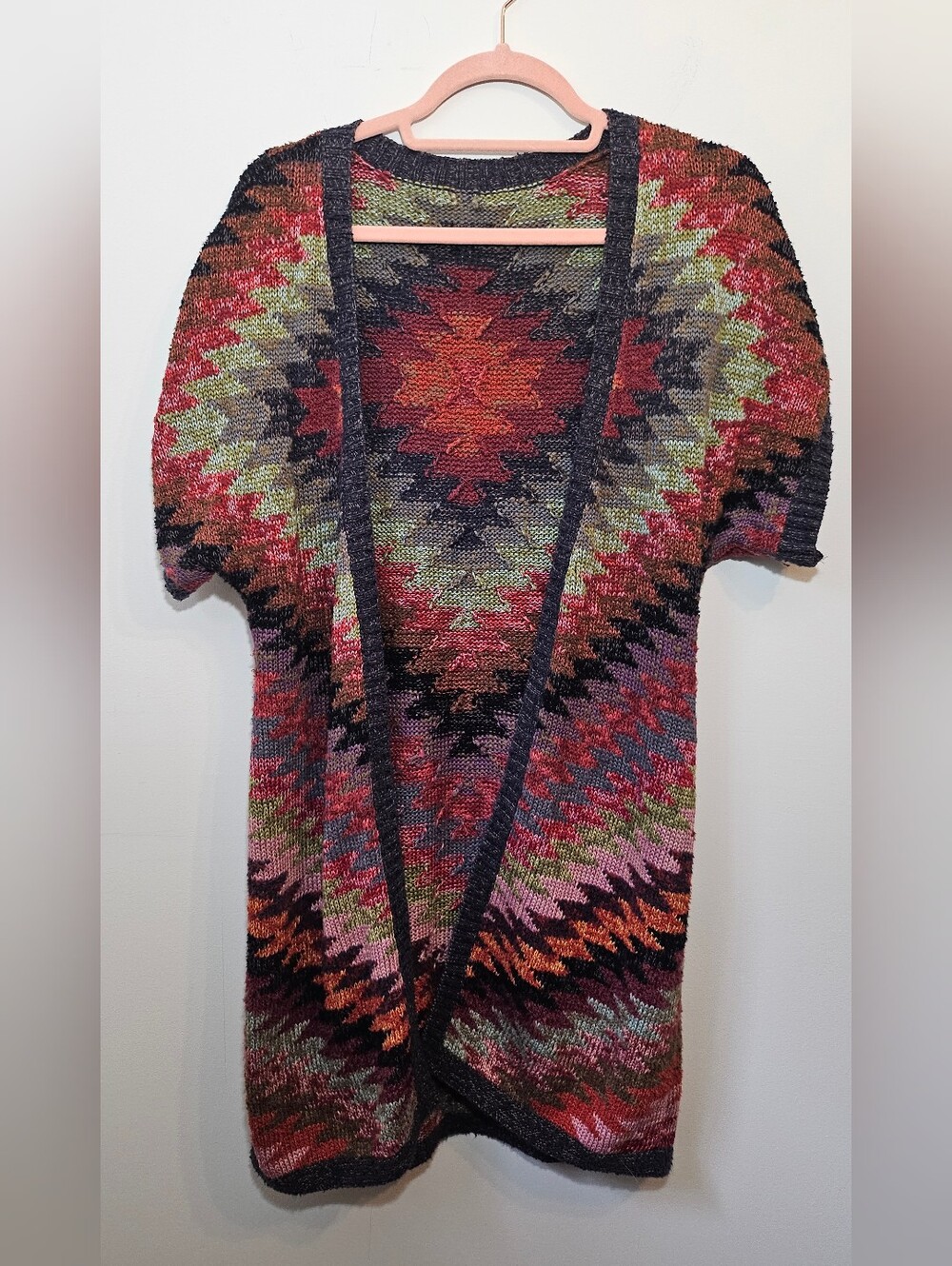 Boho Knit Long Cardigan Short Sleeve